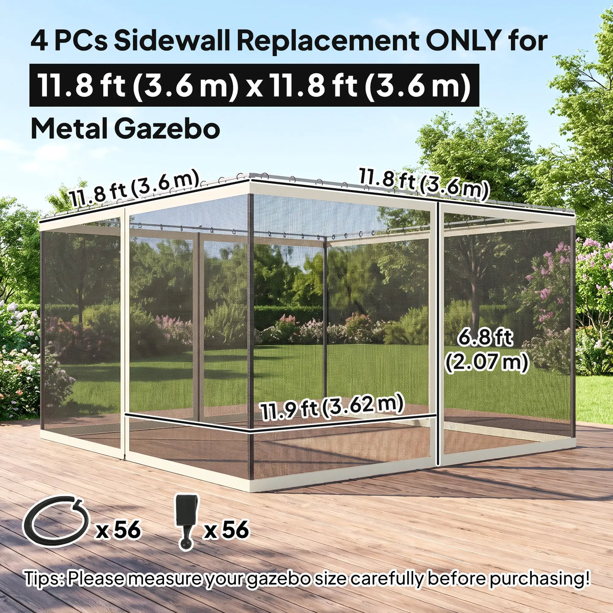 Replacement Mosquito Netting, Gazebo 12' x 12', Cream White, Black Gazebo Sidewalls at Gallery Canada