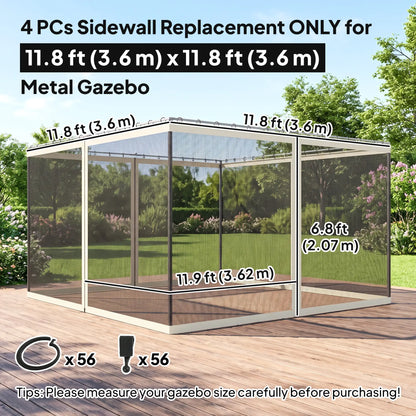 Replacement Mosquito Netting, Gazebo 12' x 12', Cream White, Black Gazebo Sidewalls at Gallery Canada