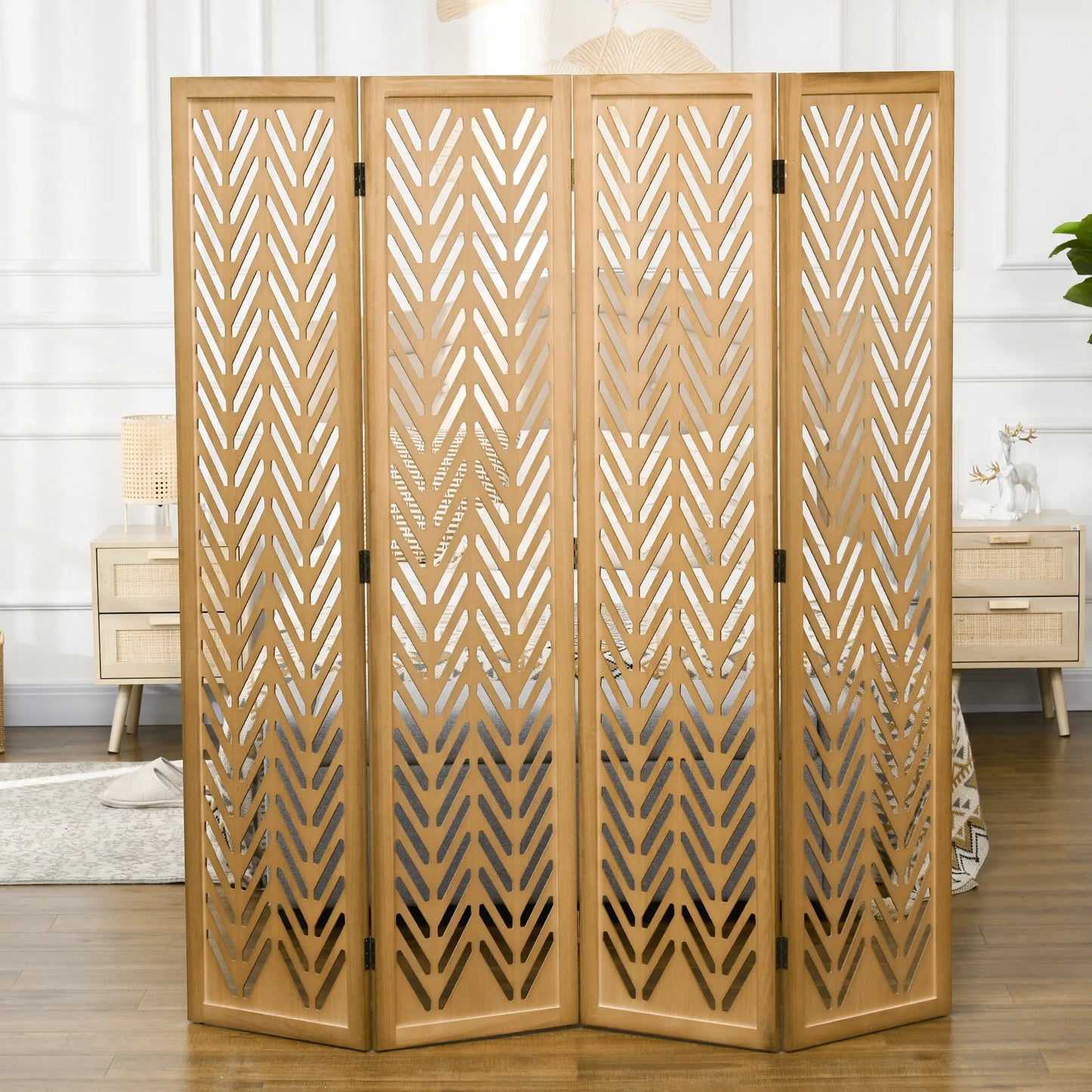 4 Panel Room Divider, 5.6ft Tall, Wood Folding Privacy Screen, Light Brown Room Dividers at Gallery Canada