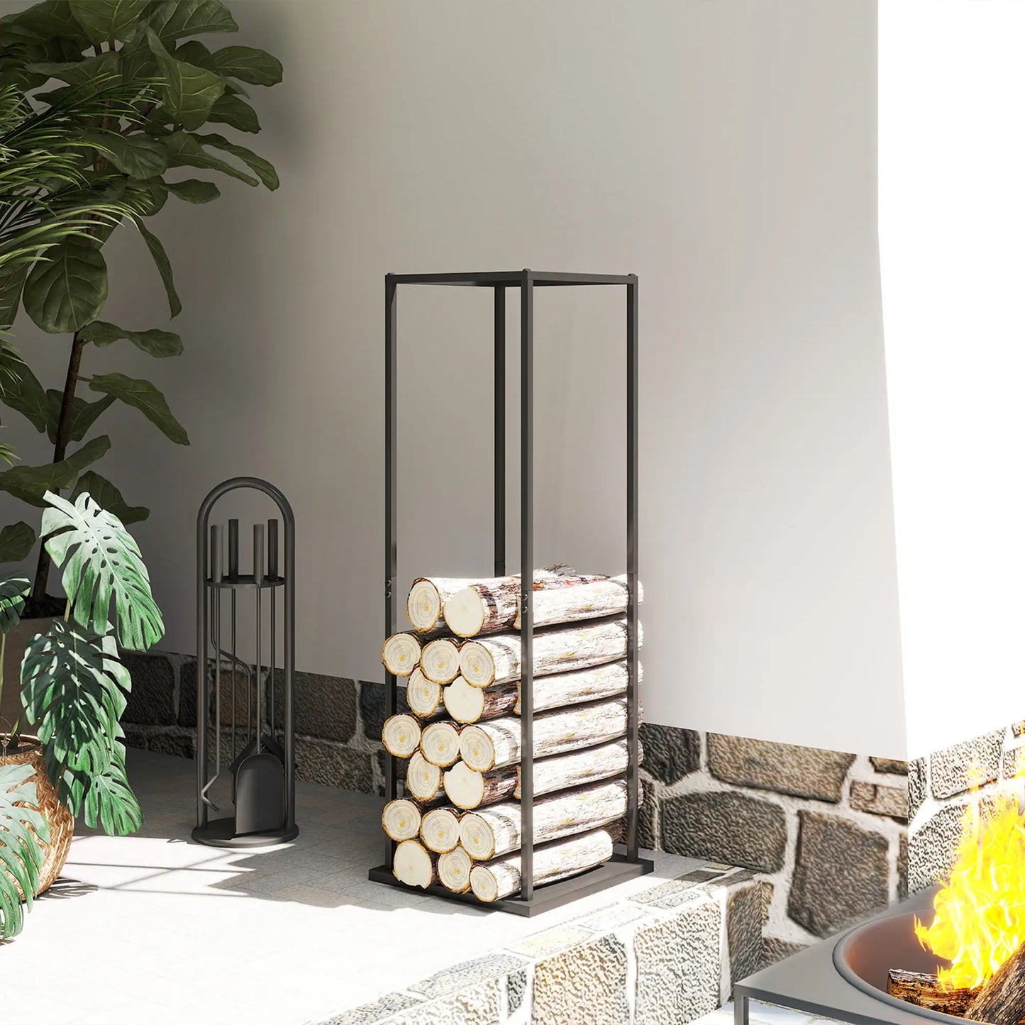Firewood Rack Outdoor, Heavy Duty Log Holder, 13 x 13 x 43, Black Firewood Racks at Gallery Canada
