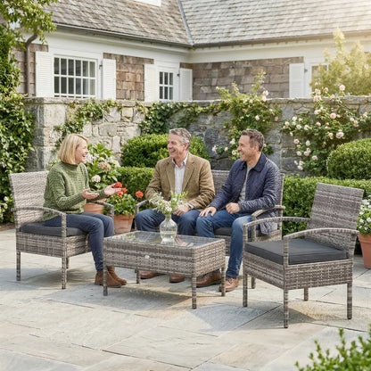 4-Piece Patio Furniture Set, Loveseat, 2 Armchairs, Coffee Table, Dark Grey Patio Furniture Sets at Gallery Canada