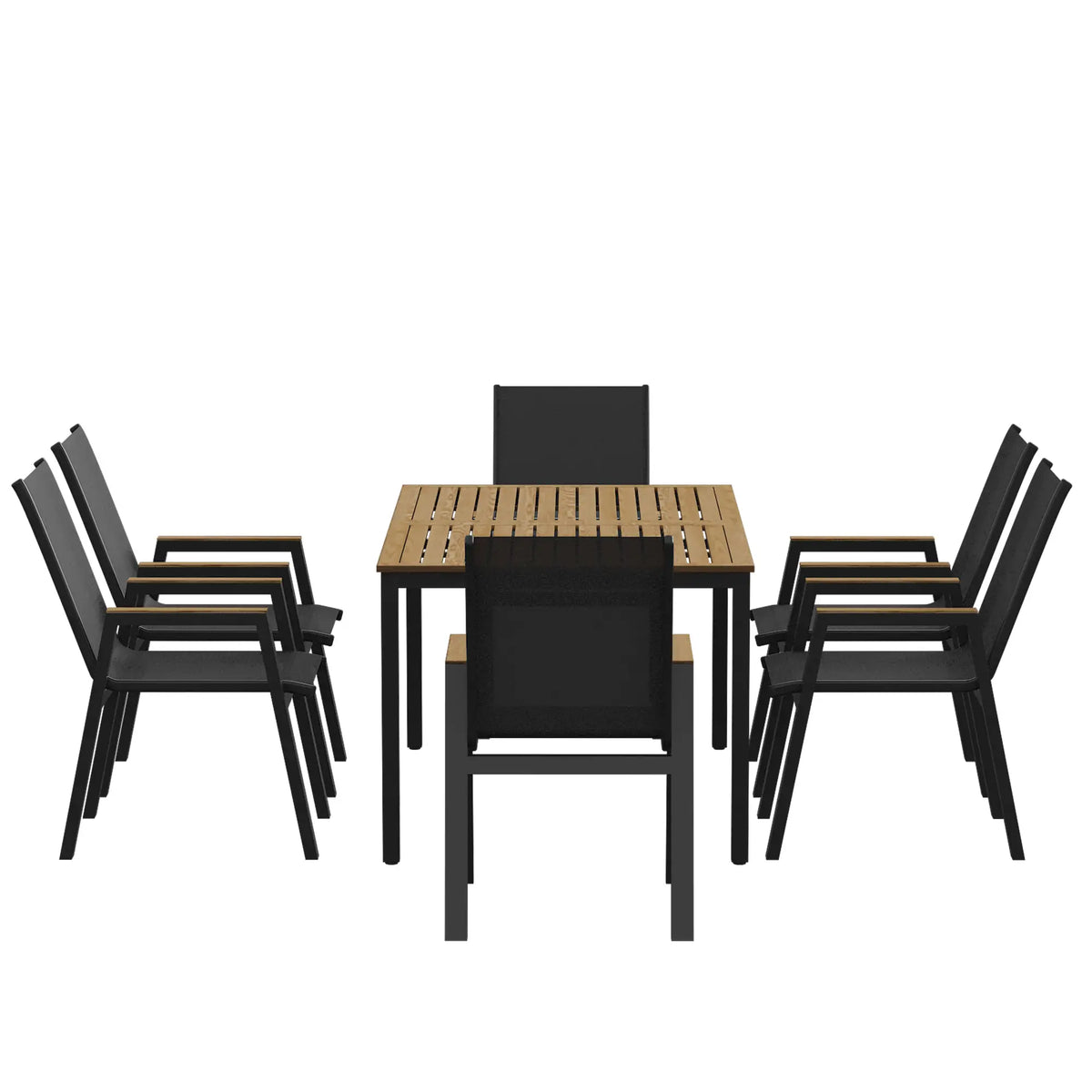 7 Piece Outdoor Dining Set, Rectangle Patio Table, 6 Mesh Chairs