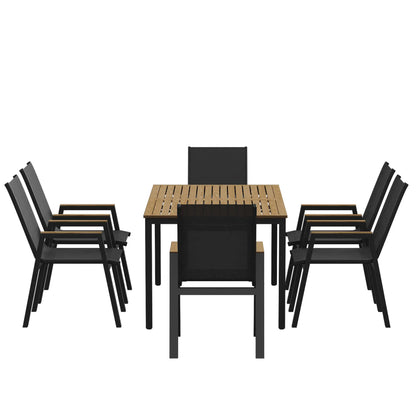 7 Piece Outdoor Dining Set, Rectangle Patio Table, 6 Mesh Chairs