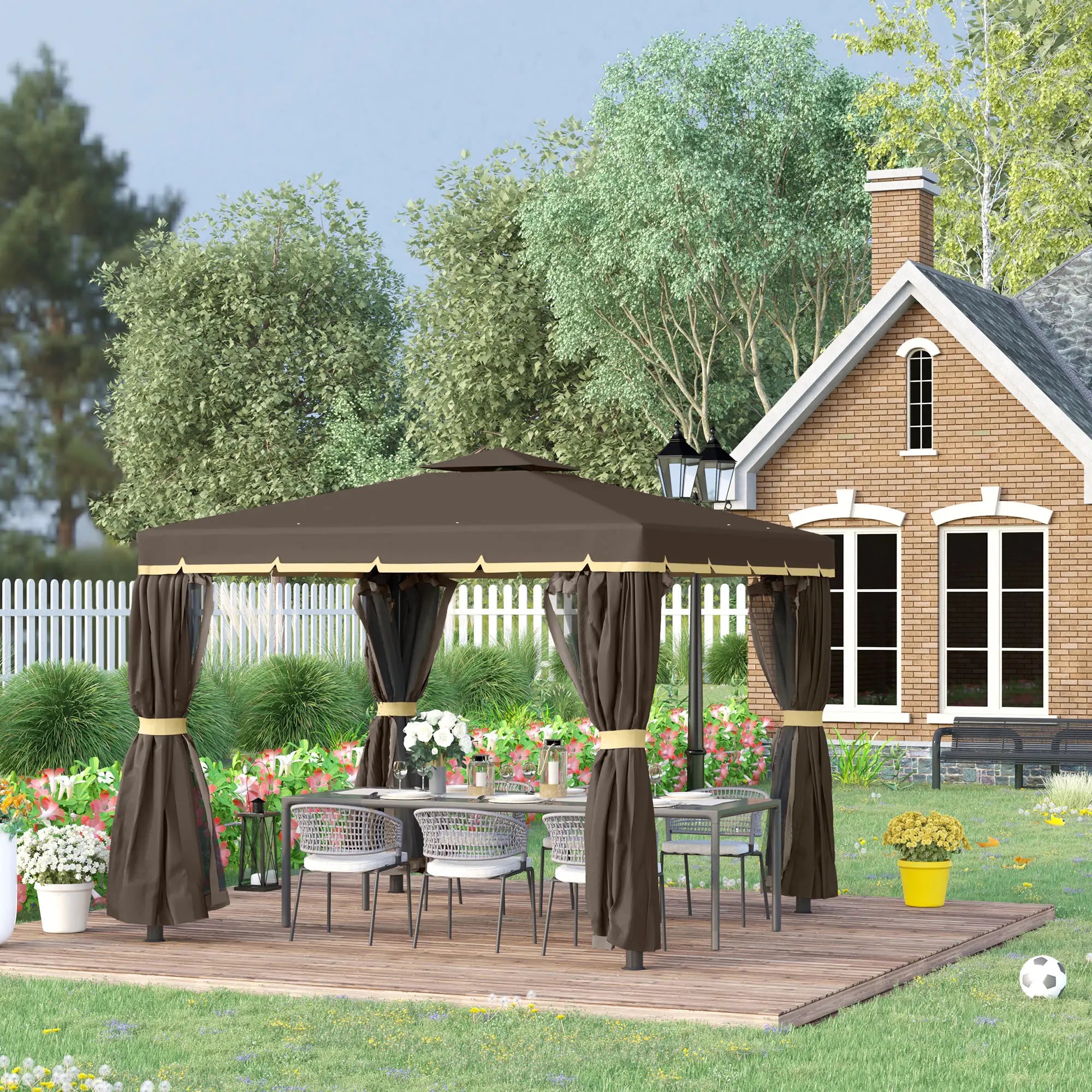 10' x 10' 2-Tier Gazebo Canopy Tent, Zippered Mesh Sidewalls, Aluminum Frame Gazebos at Gallery Canada