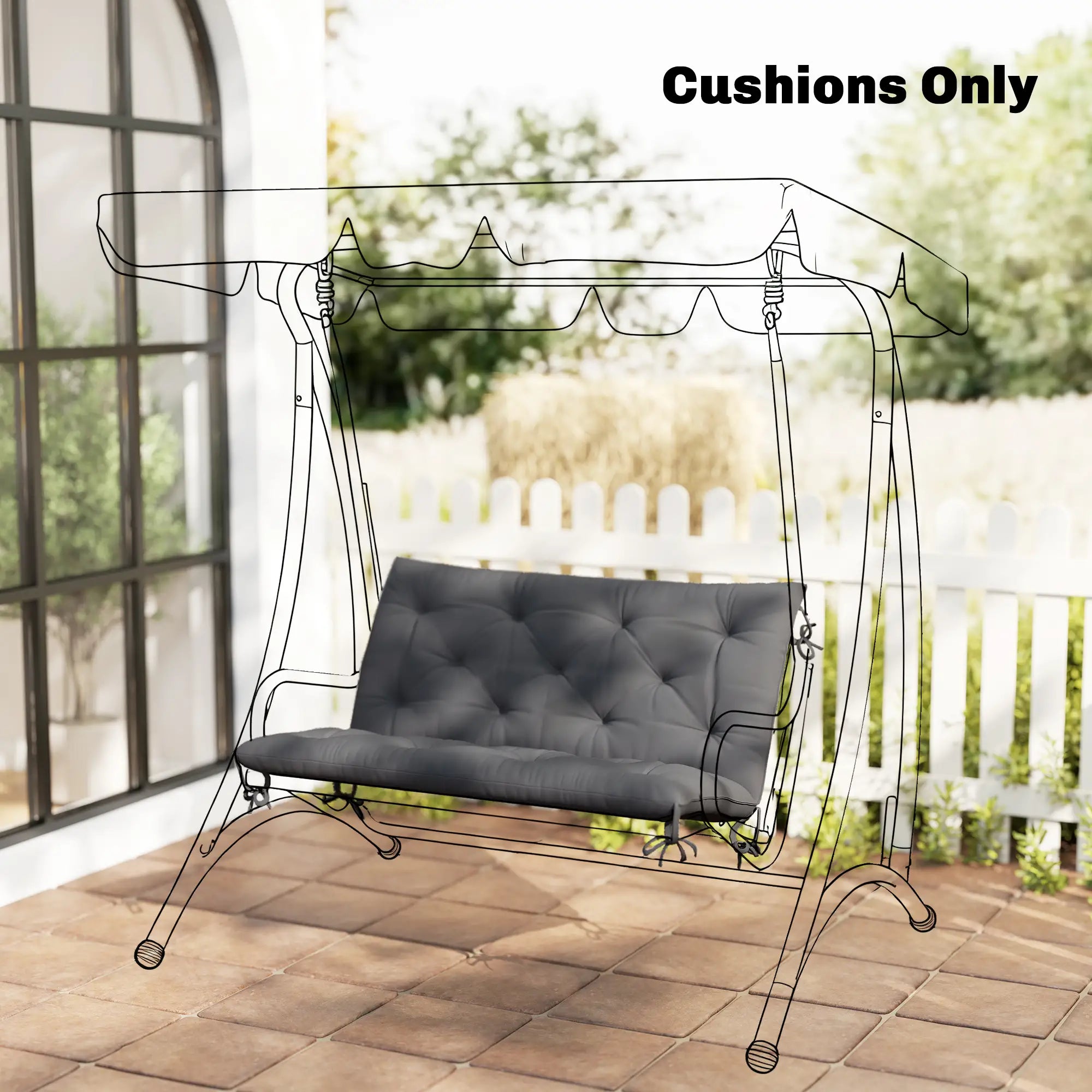 Porch Swing Cushion With Backrest, 2 Seater, Dark Grey, 39.4