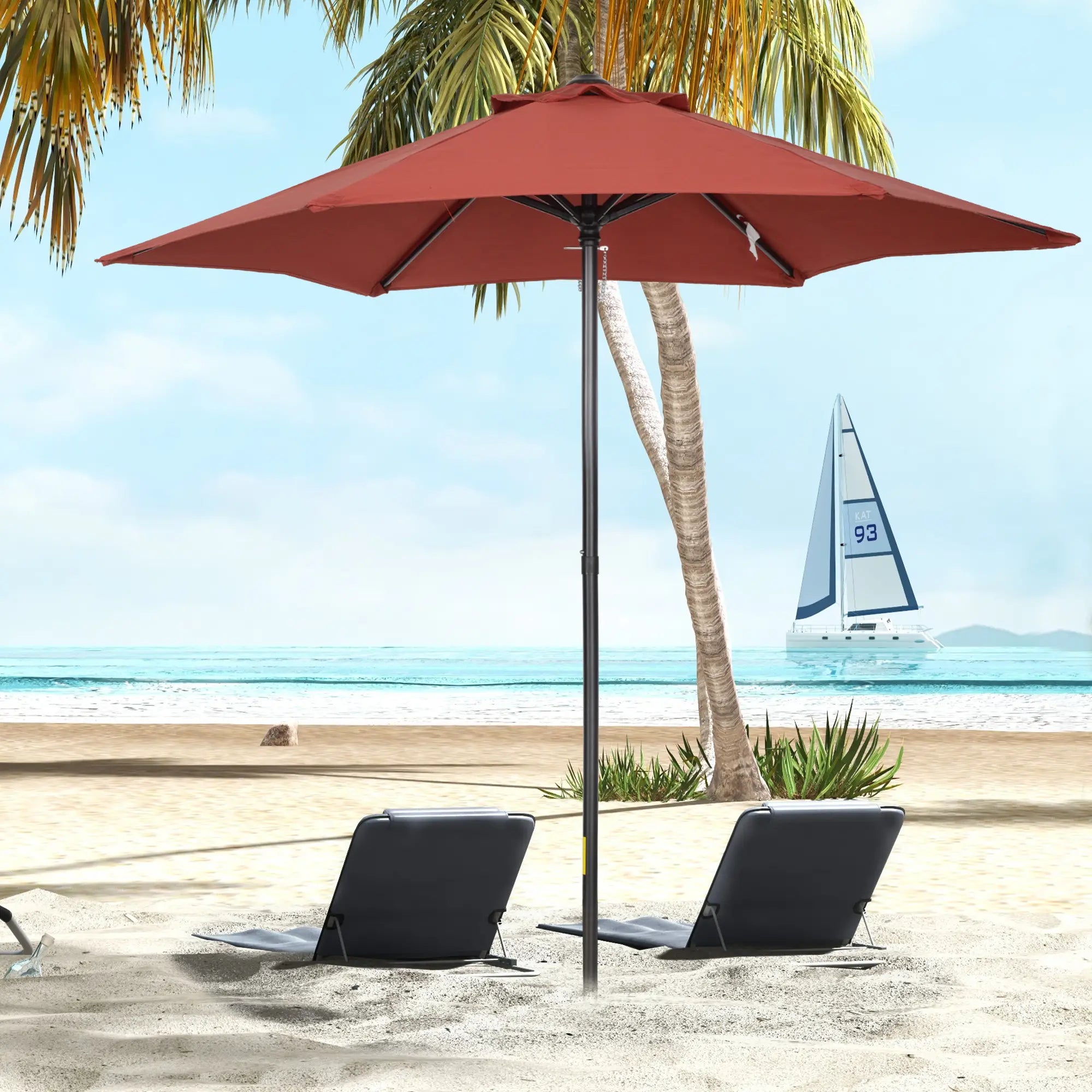 6.6FT Patio Umbrella, Outdoor Parasol, 6 Ribs, Wine Red Sun Umbrellas at Gallery Canada