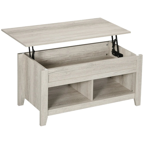 Lift Top Coffee Table, Hidden Storage, Open Shelves, Oak Effect
