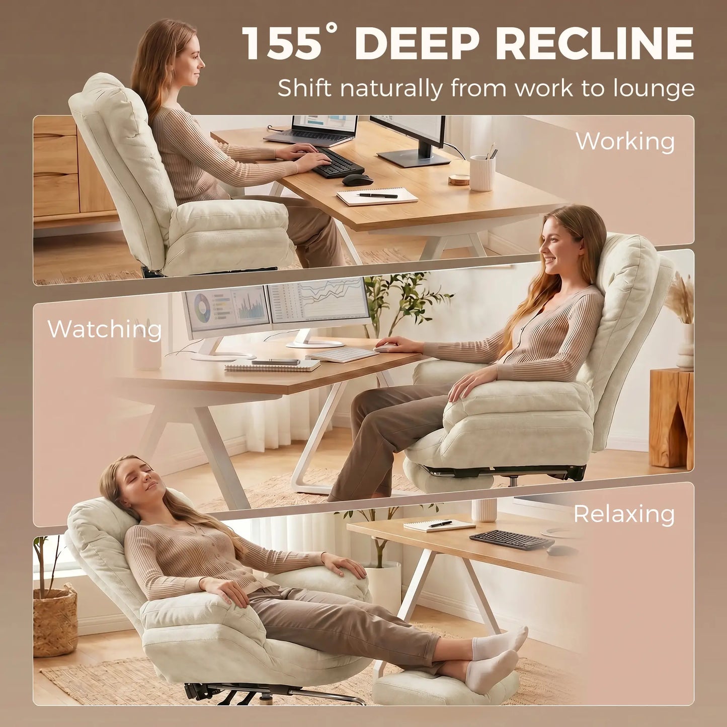 Chaise Croisée avec Roulettes, Accoudoirs en Cascade, Beige