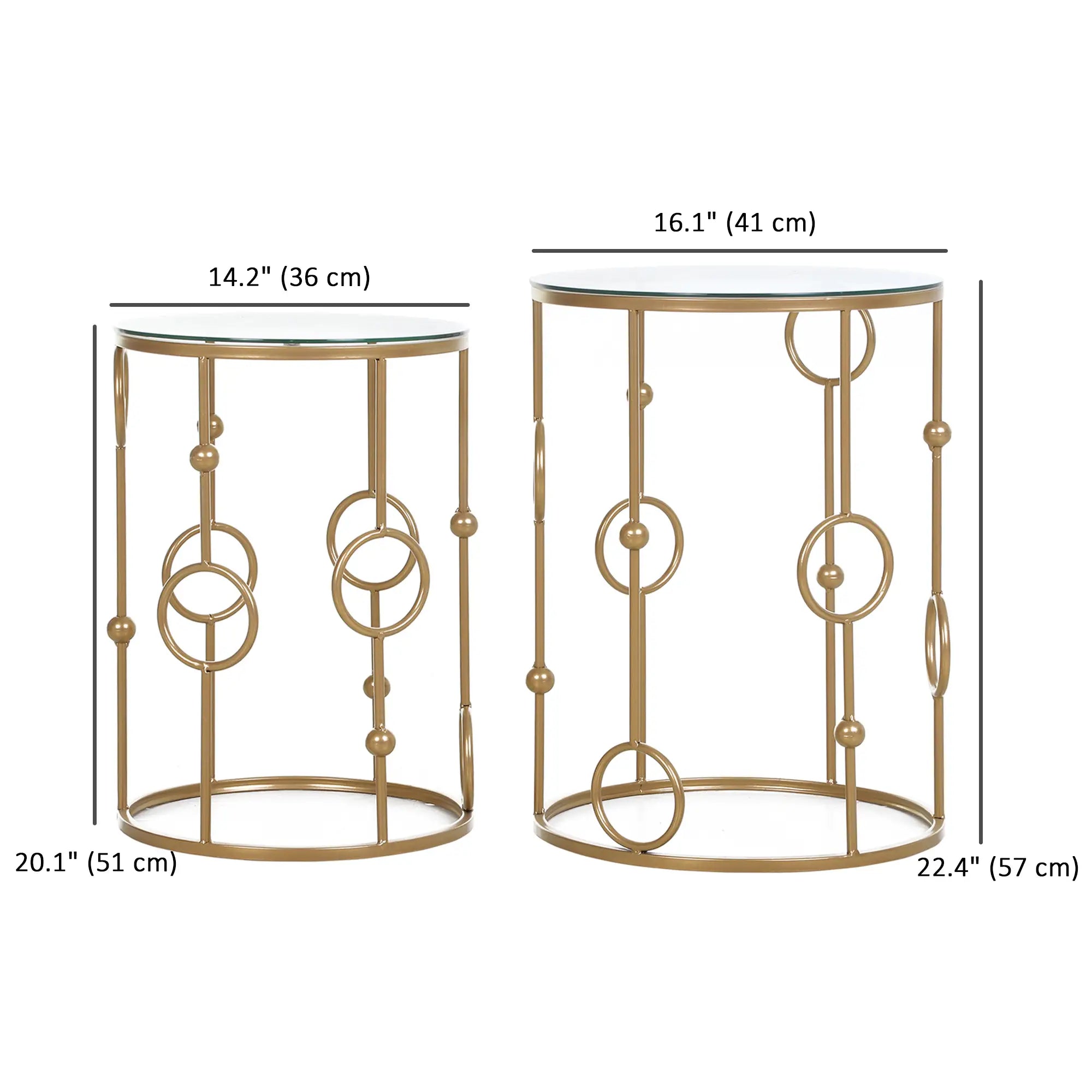 Round Coffee Tables Set of 2, Tempered Glass Top, Steel Frame, Gold Coffee Tables at Gallery Canada