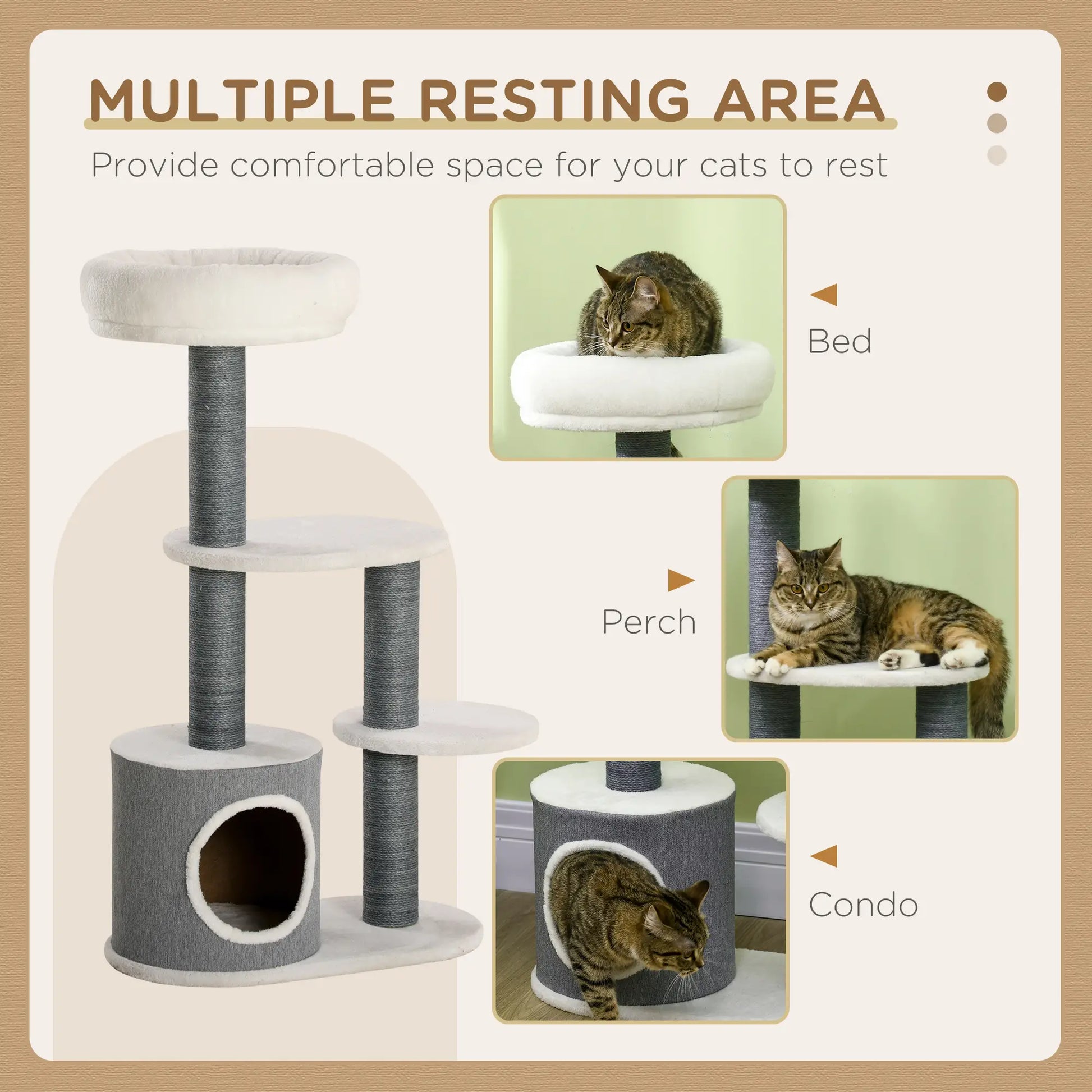 39" Cat Tree Tower, Multi-Level Activity Centre, Scratching Posts, White Cat Trees at Gallery Canada