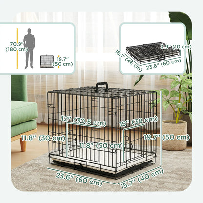 Cage pour chien 24", 2 portes, cage métallique pliable, bac amovible, noir