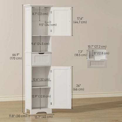 67" Tall Narrow Bathroom Storage Cabinet, LED Light, Adjustable Shelf, Drawer Freestanding Bathroom Cabinets at Gallery Canada