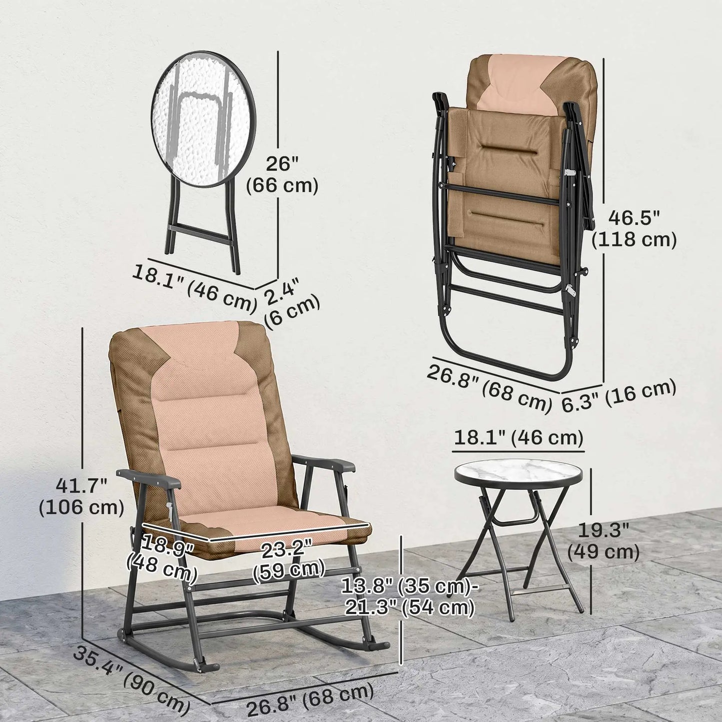 3-Piece Foldable Rocking Chair Set, Light Brown Outdoor Rocking Chairs at Gallery Canada