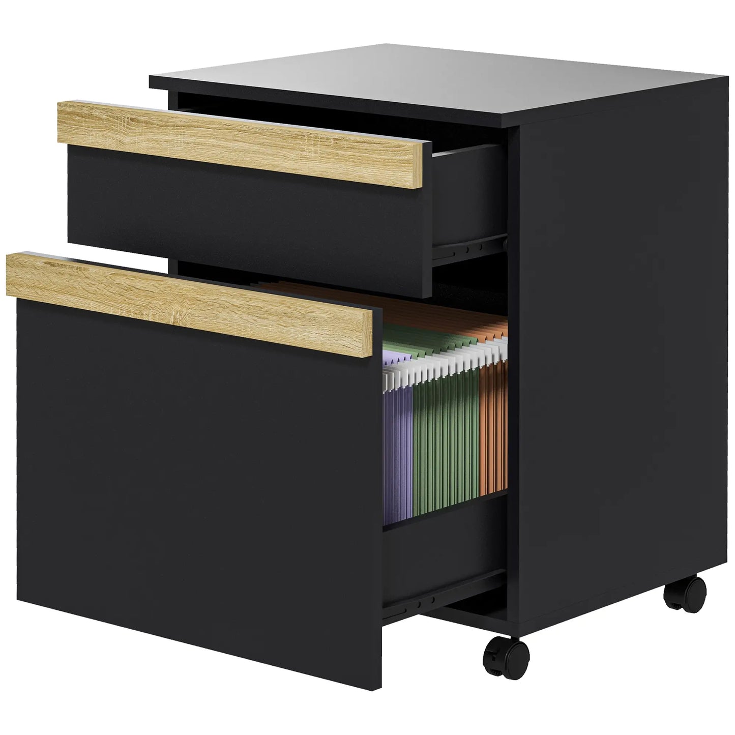 Mobile Filing Cabinet, 2 Drawers, 5 Wheels, Wood Grain, Black Office Cabinets & Cupboards at Gallery Canada