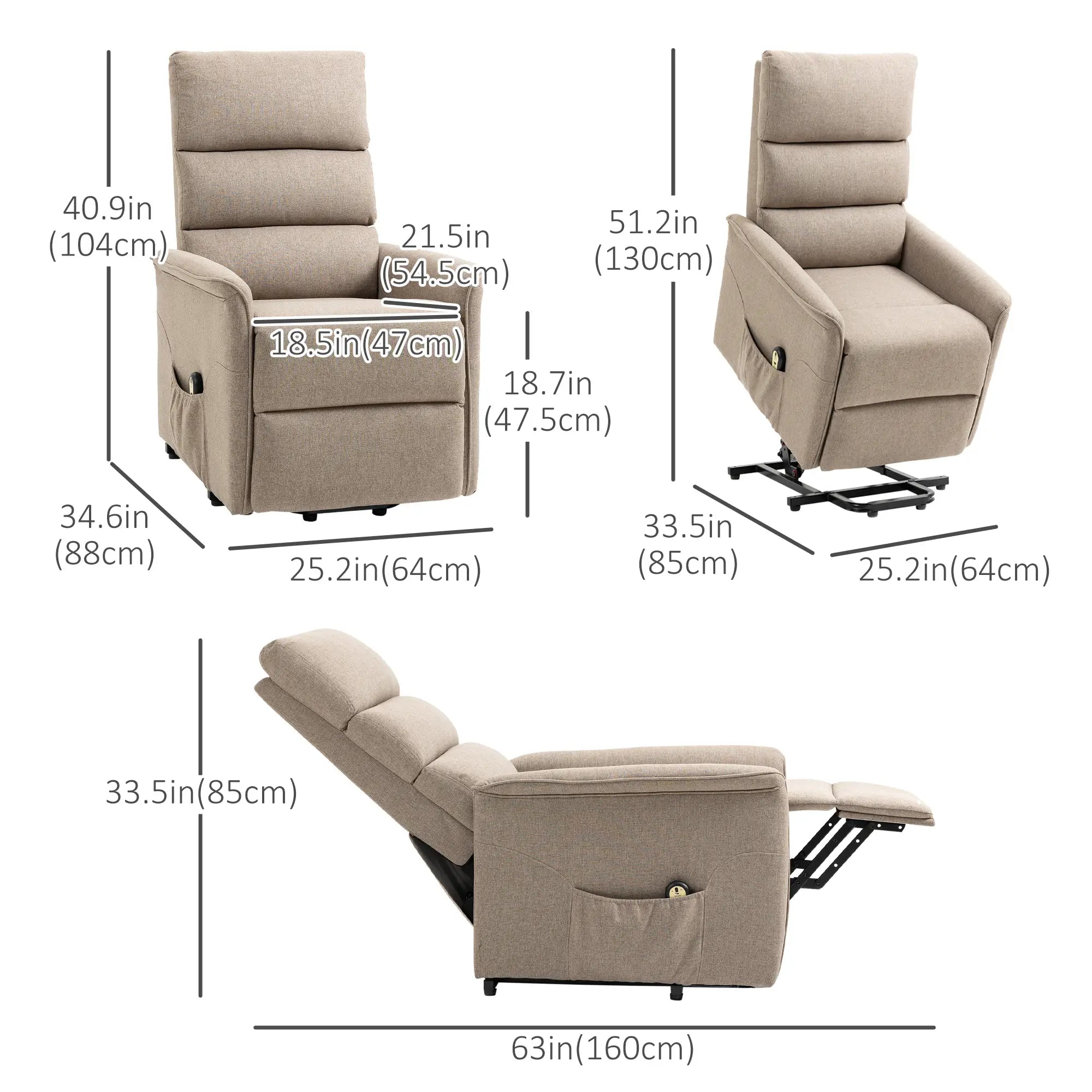 Power Lift Chair Recliner with Remote, Side Pockets, Brown Electric Power Lift Chairs at Gallery Canada