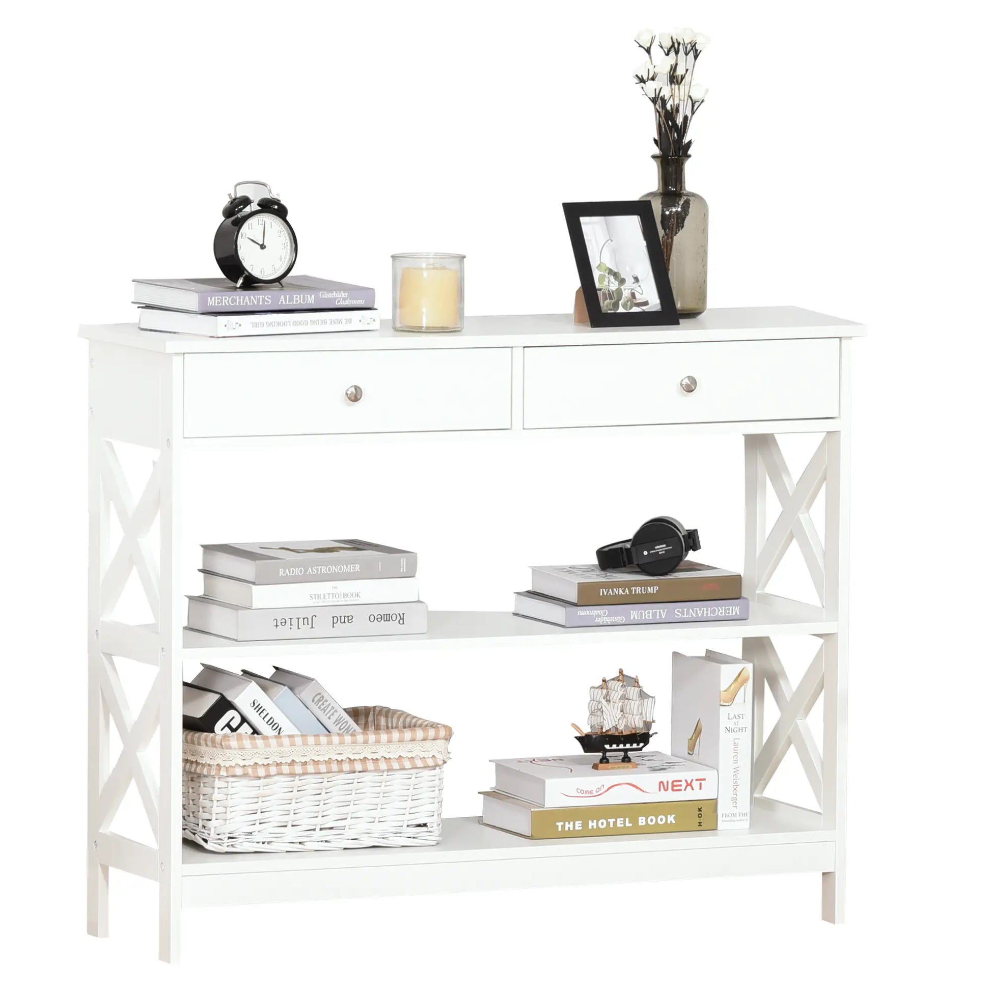 39" Console Table, Narrow Entryway with Storage Shelves, Drawers, White Console Tables at Gallery Canada