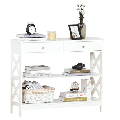 39" Console Table, Narrow Entryway with Storage Shelves, Drawers, White Console Tables at Gallery Canada