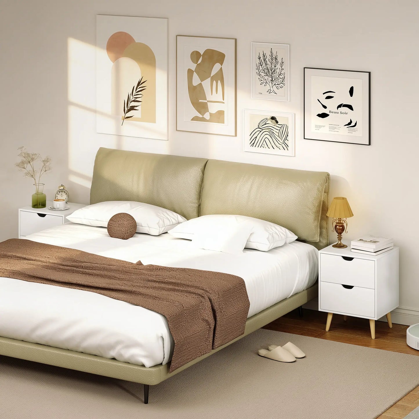 White Nightstand Set Of 2, 2 Drawers With Pine Wood Legs, White Bedside Tables at Gallery Canada