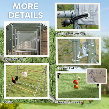 Large Metal Chicken Run, Waterproof UV-Resistant Cover, Feeding Door, Hanging Feeder, Perch for 6-8 Chickens Chicken Coops at Gallery Canada