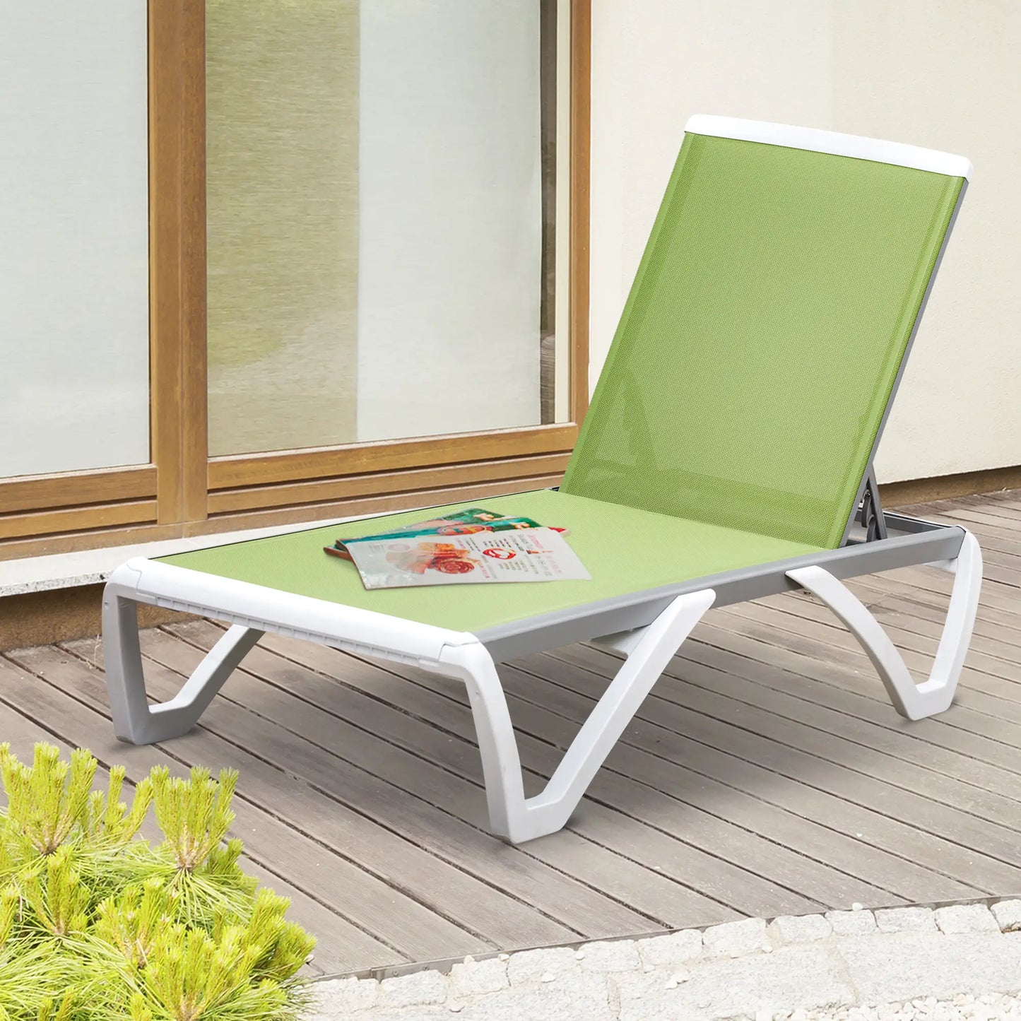 Outdoor Chaise Lounge Chair, Adjustable Back, Wheels, Mesh Fabric, Green Lounger Chairs at Gallery Canada