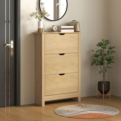 Shoe Storage Cabinet, 3 Flip Drawers, Adjustable Shelves, 18 Pairs, Natural Wood Shoe Storage Cabinets & Racks at Gallery Canada