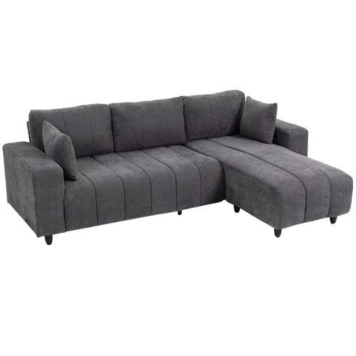 L-Shaped 3-Seater Sectional Sofa With Chaise, Spring Cushion, Grey