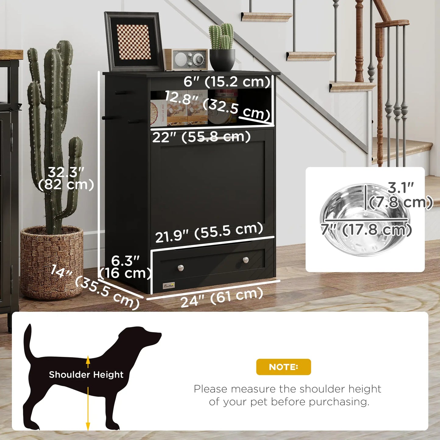 Pet Feeder Station, Dog Food Storage Cabinet with Bowls, Black Dog Bowls at Gallery Canada
