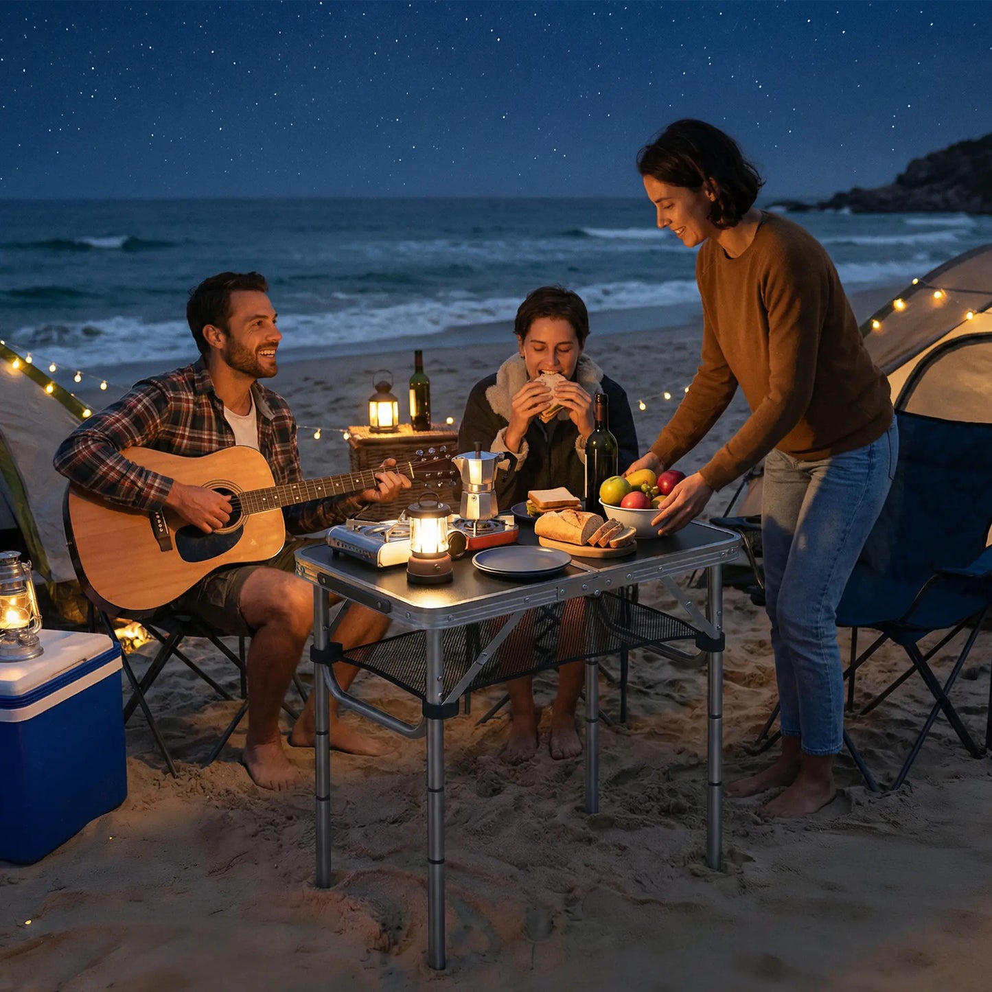 2ft Folding Camping Table, Mesh Storage, 4 Adjustable Heights, Black Picnic Tables & Camping Chairs at Gallery Canada