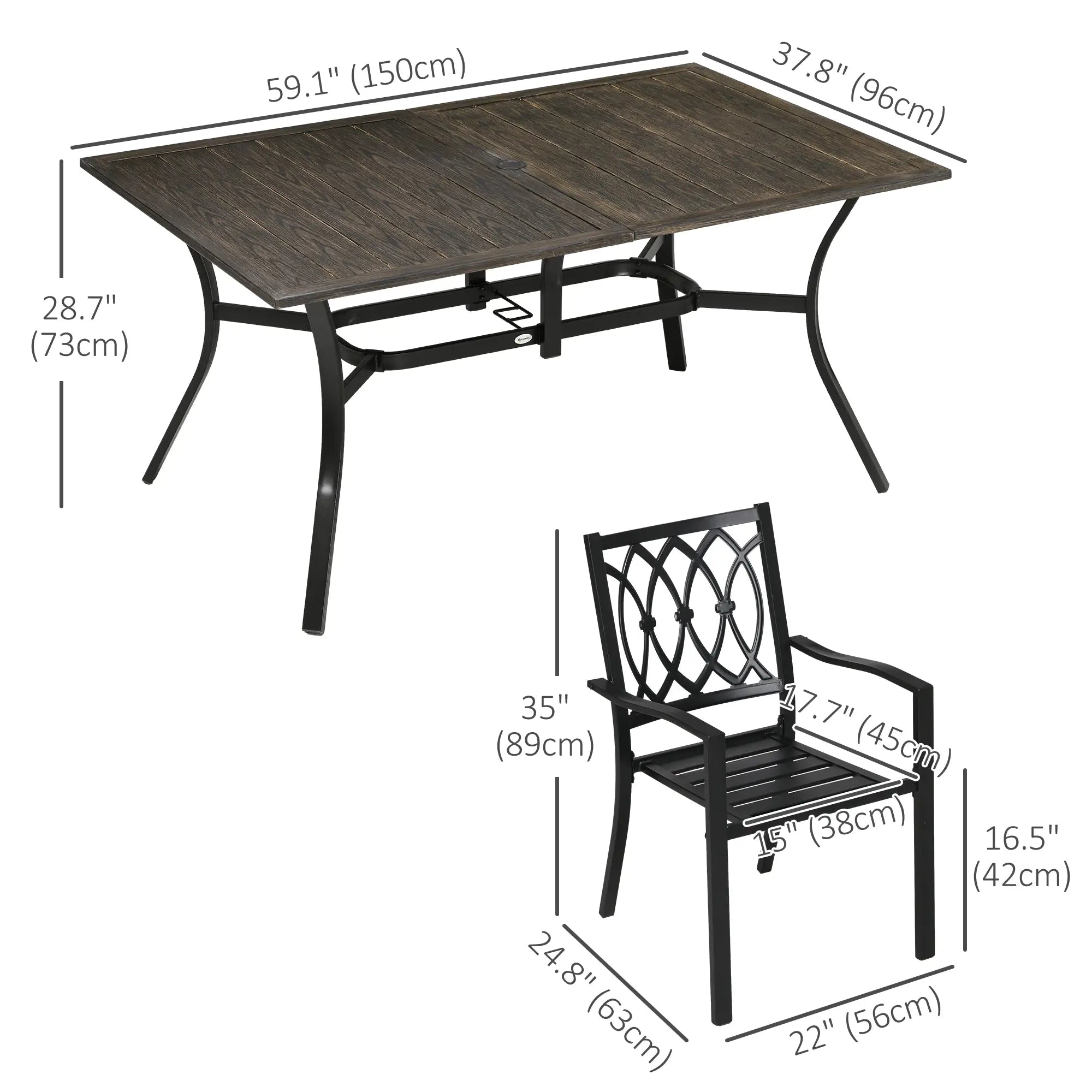 7-Piece Outdoor Dining Set, 6 Stackable Chairs, Wood Grain Top, Brown Outdoor Dining Sets at Gallery Canada