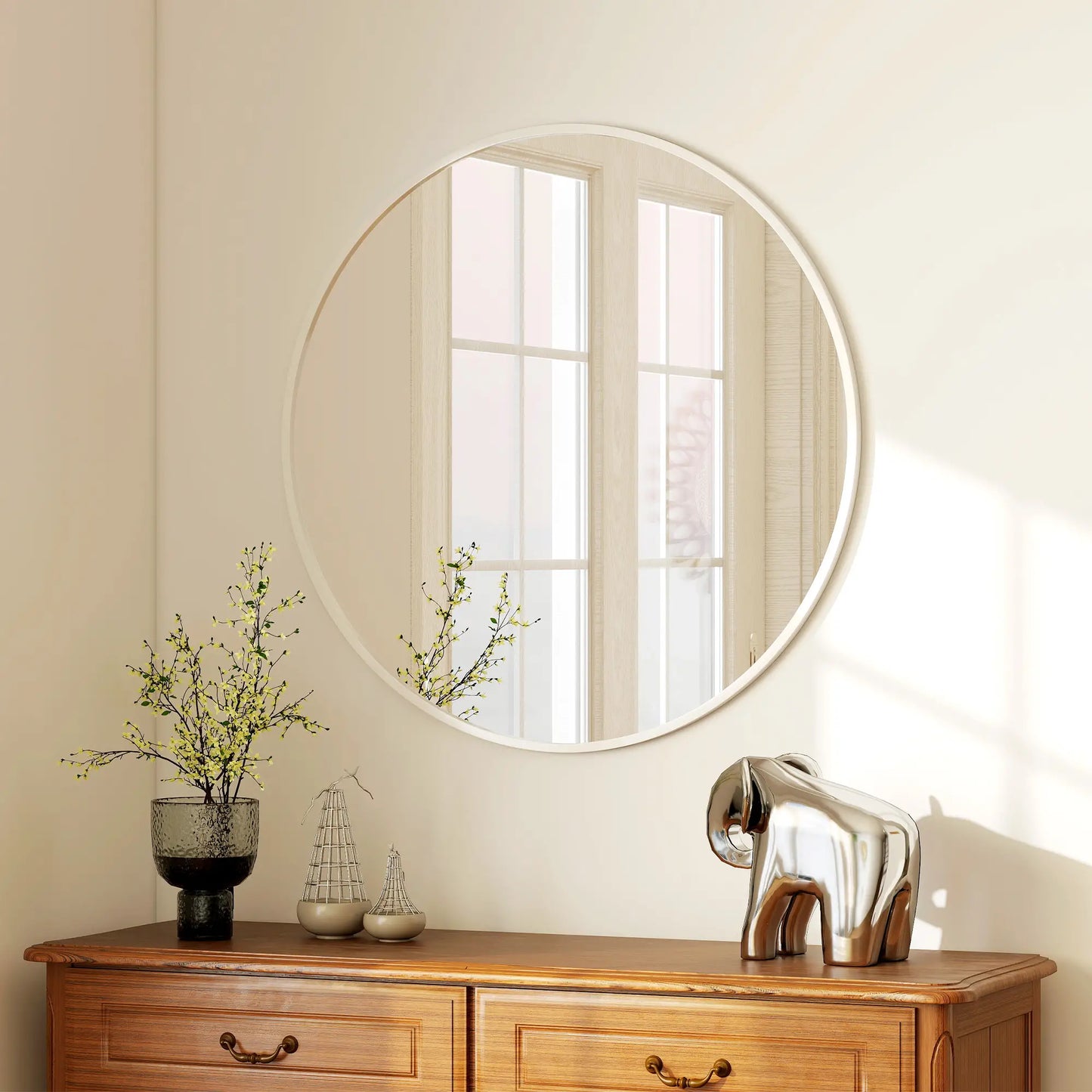 Miroir rond de 36", cadre en métal, miroir mural pour salle de bain, blanc