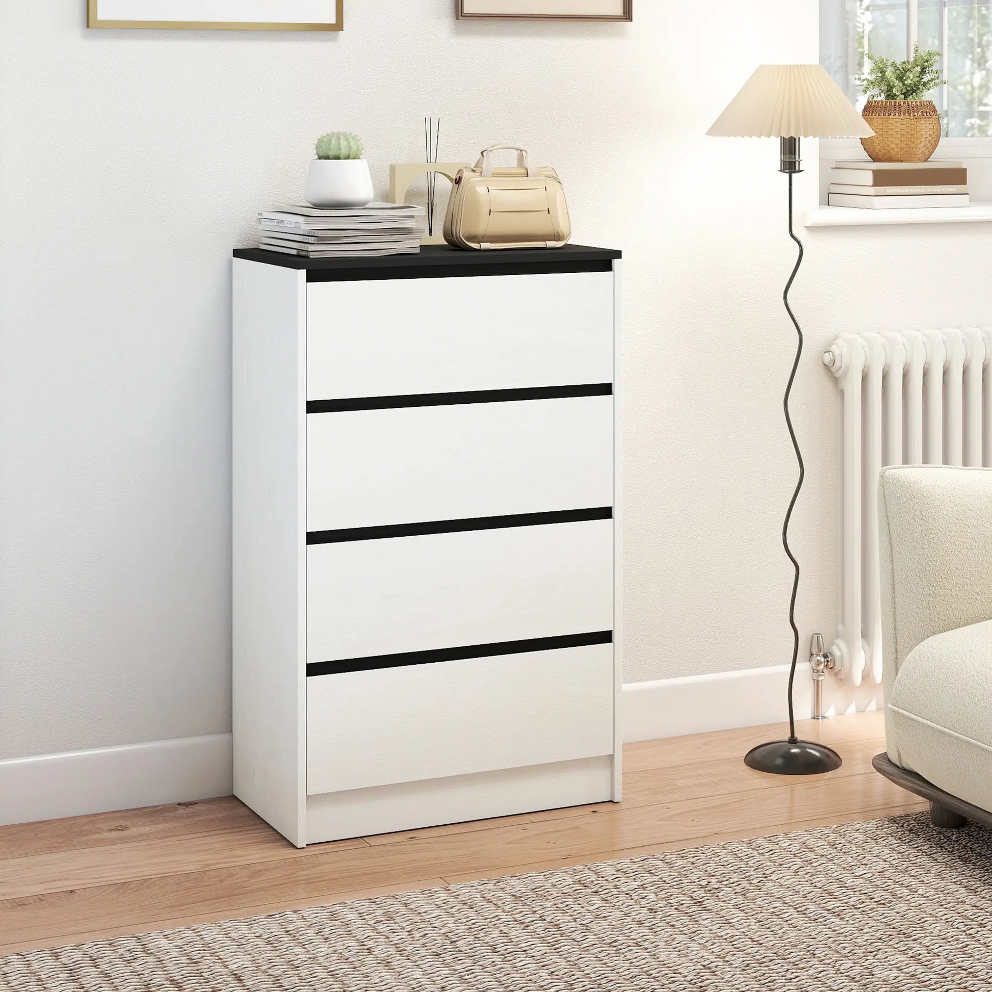 Tall Chest of Drawers, 4 Drawer Dresser, White Wood Effect, White Storage Cabinets at Gallery Canada