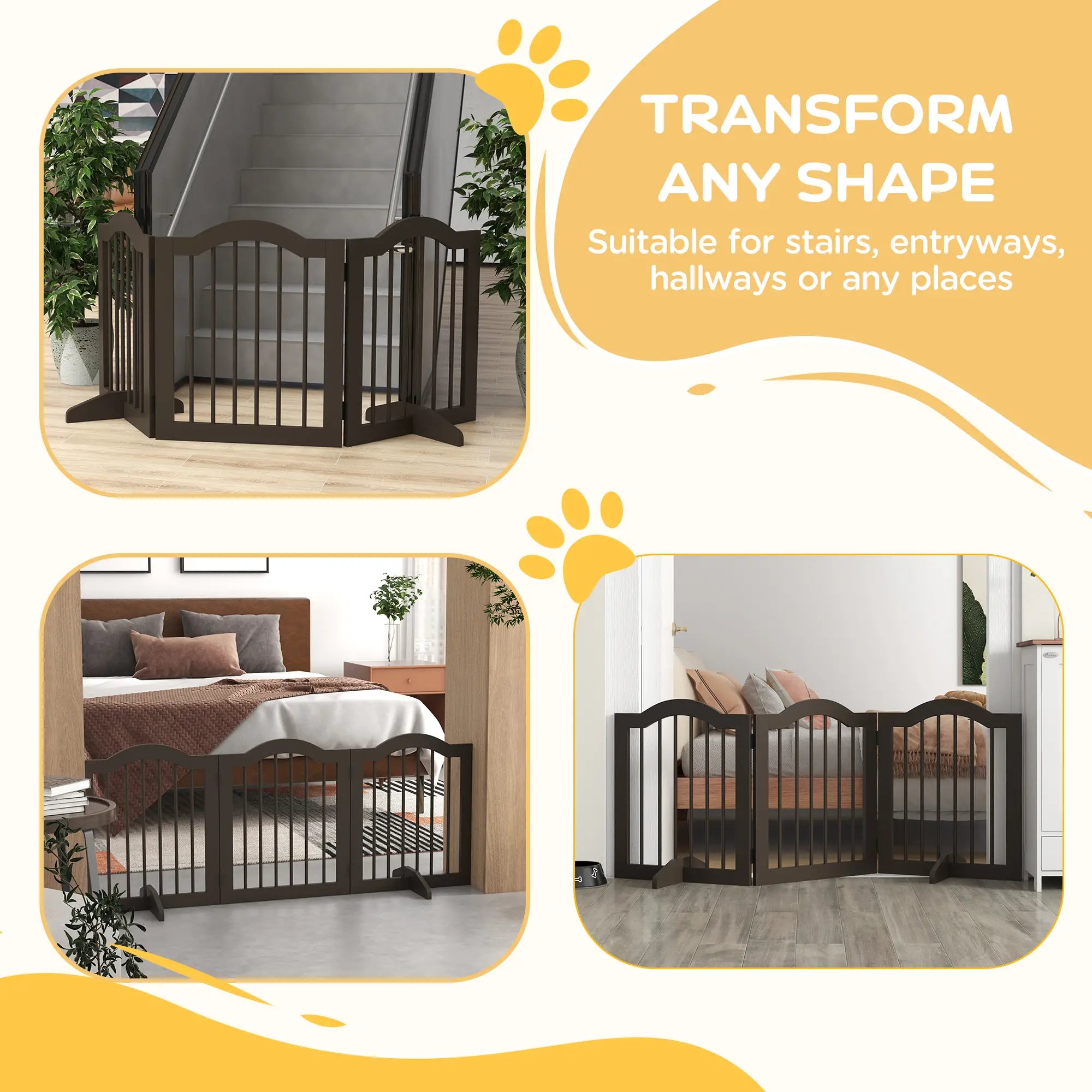 24 Inch Freestanding Pet Gate, 2 Support Feet, Coffee Pet Gates at Gallery Canada