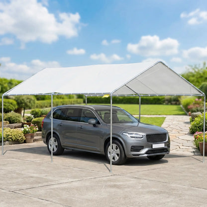 10' x 20' Heavy Duty Galvanized Carport Canopy, Anchor Kit, White Car Shelters at Gallery Canada