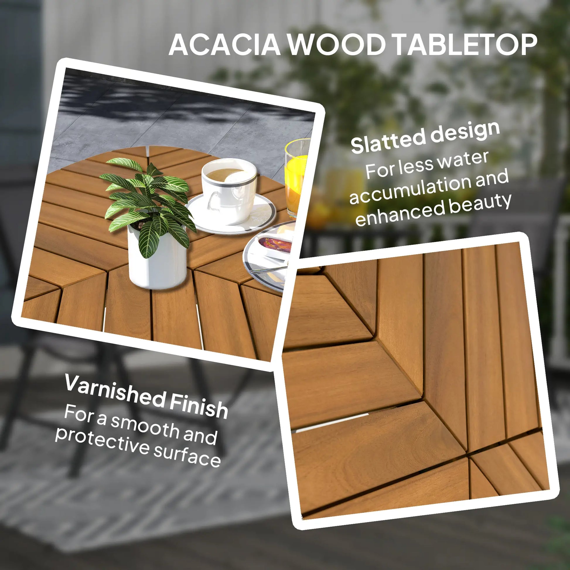 35.4" Outdoor Dining Table, Slatted Acacia Wood Top, Steel Legs Patio Dinning Tables at Gallery Canada