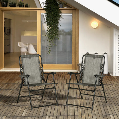 2-Piece Outdoor Folding Chair Set, Portable Camping Chairs with Armrests, Grey Patio Chairs at Gallery Canada