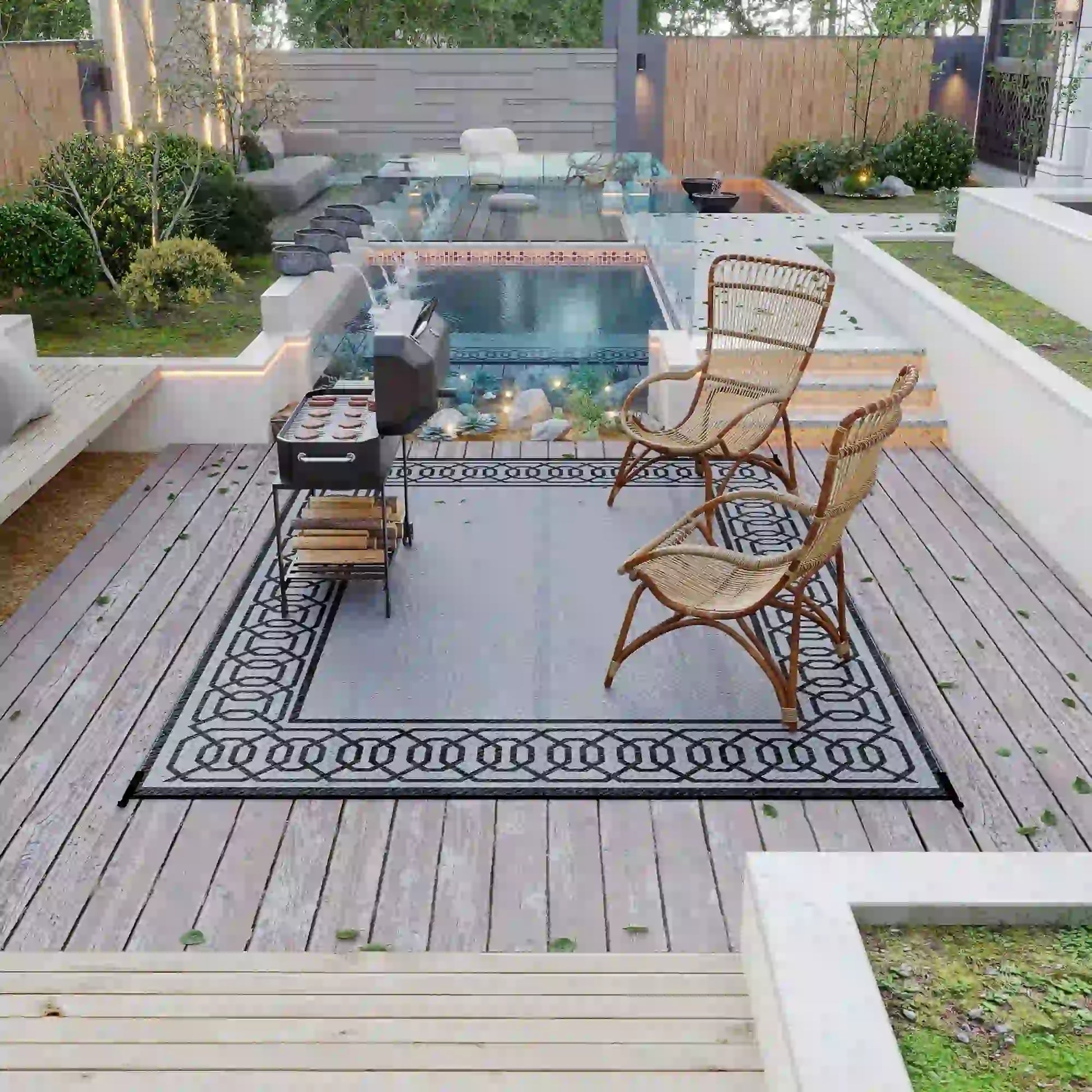 Portable Outdoor Rug, 9' x 12', Waterproof, Reversible, Black and Grey Outdoor Reversible Rugs at Gallery Canada