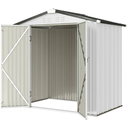 6.5' x 4' Outdoor Storage Shed, Metal Garden Shed, Silver-White