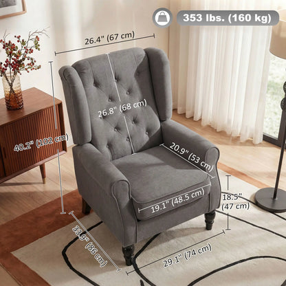 Fabric Accent Chair, Button Tufted, Wood Legs, Thick Padding, Charcoal Grey Accent Chairs at Gallery Canada