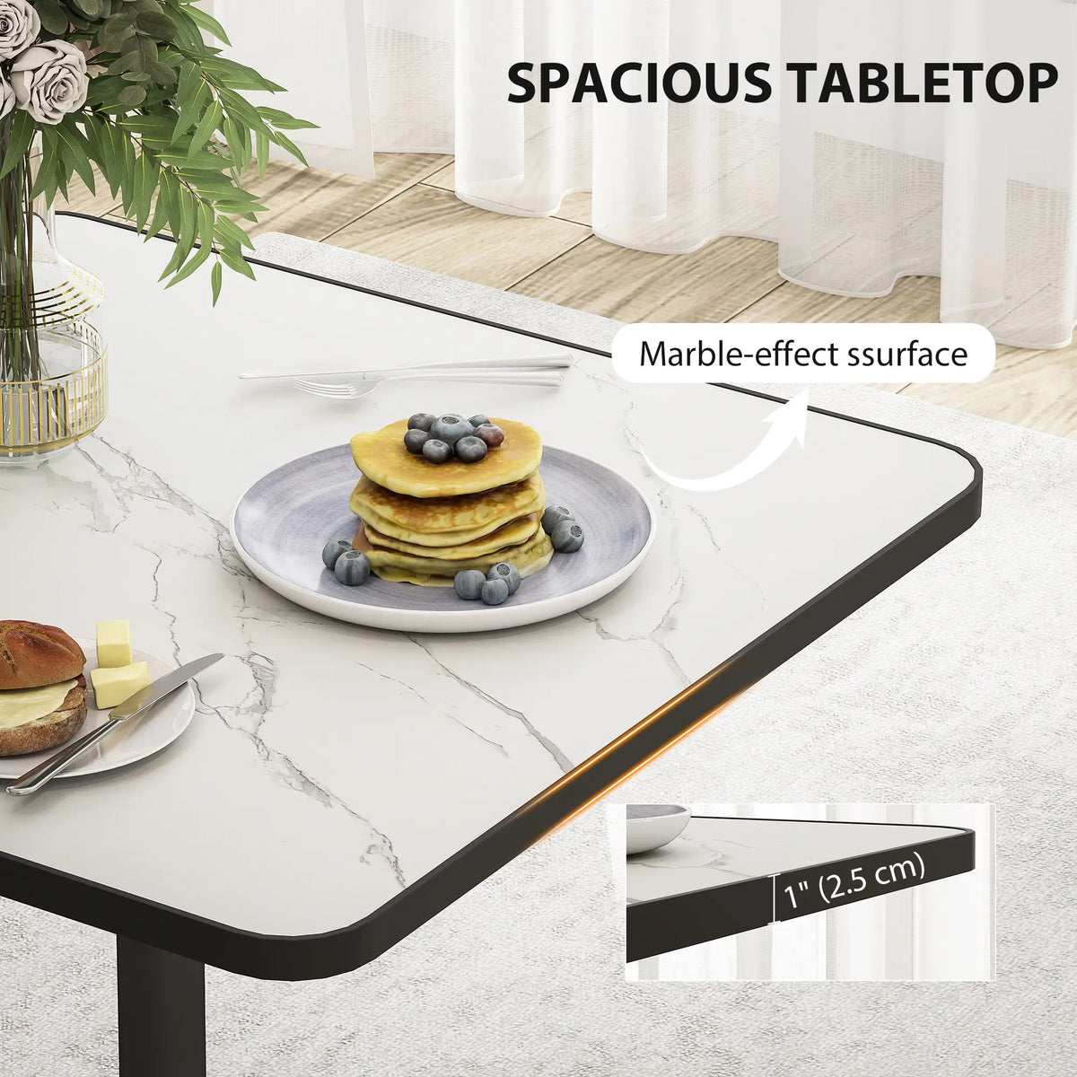 Modern Dining Table For 4, White Marble Effect Tabletop, Round Base, White Dining Tables at Gallery Canada