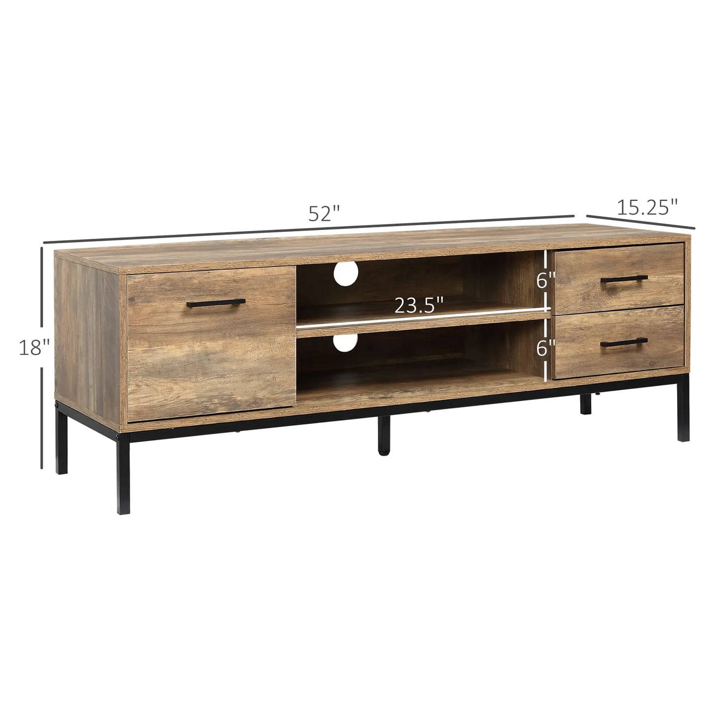 Support TV pour 50 Pouces, Armoire avec Porte, Rangement, Tiroirs, Pieds en Acier