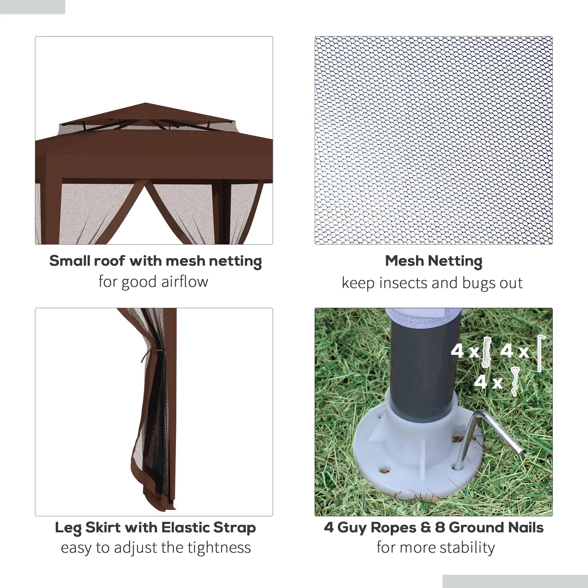 10' x 10' Canopy Tent, Mesh Netting, Double Tier Roof, Brown Canopy Tents at Gallery Canada