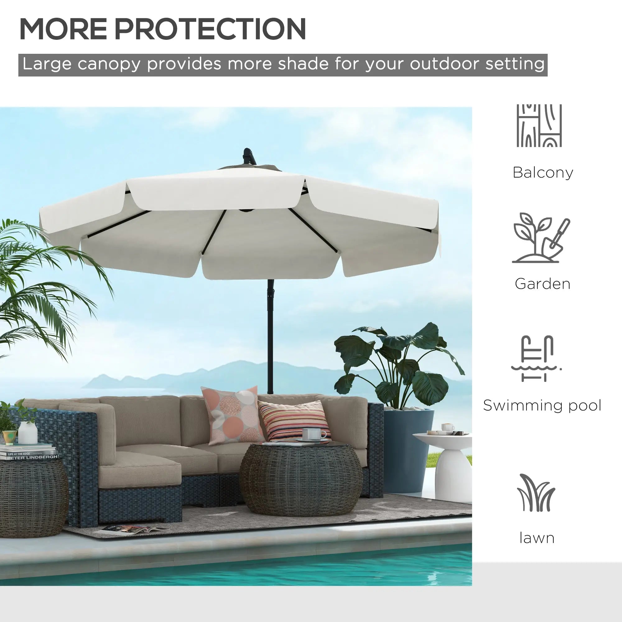 11 FT Cantilever Patio Umbrella, Cross Base, 8 Ribs, Cream White Offset Cantilever Umbrellas at Gallery Canada