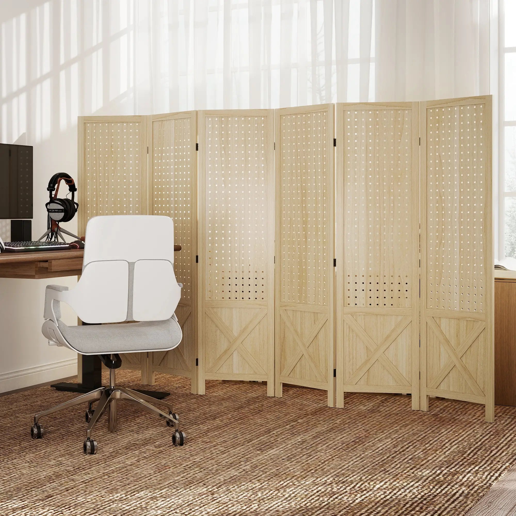 Wooden Room Divider, 6 Panel Folding Privacy Screen, Natural Wood Room Dividers at Gallery Canada