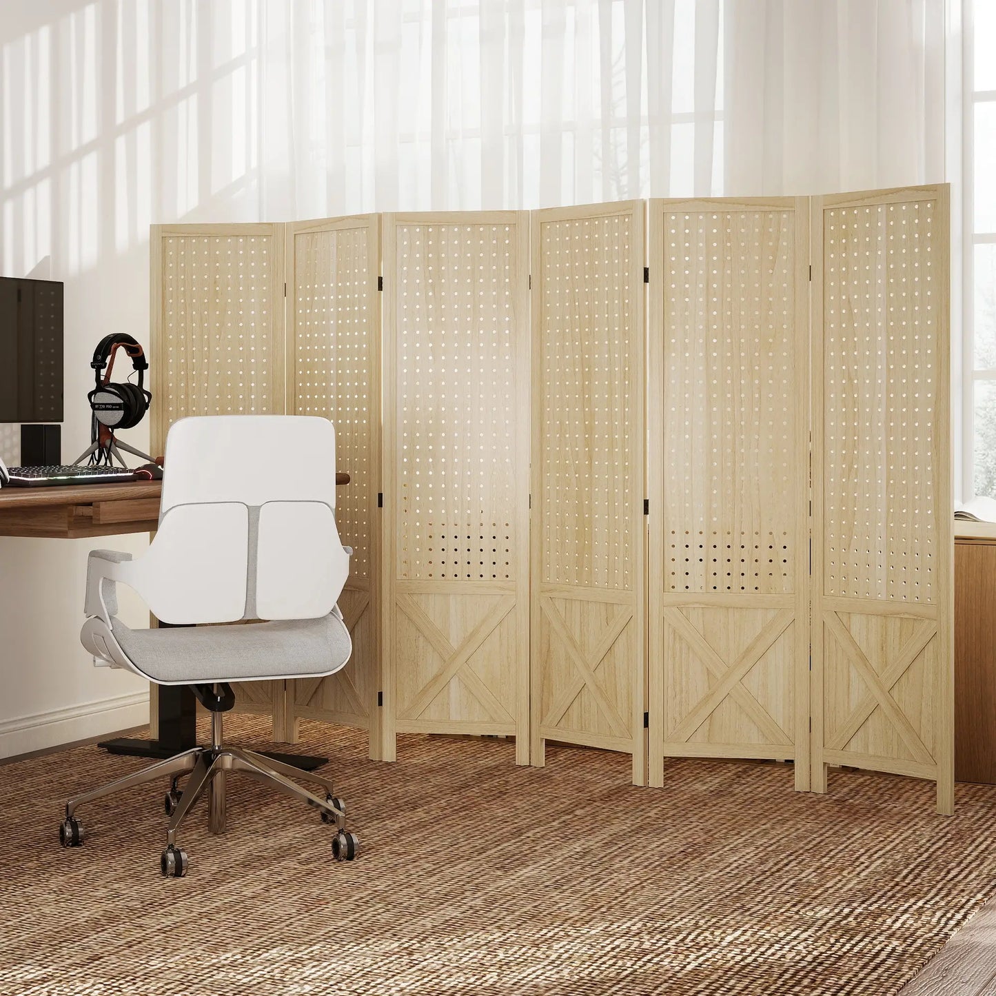 Wooden Room Divider, 6 Panel Folding Privacy Screen, Natural Wood Room Dividers at Gallery Canada