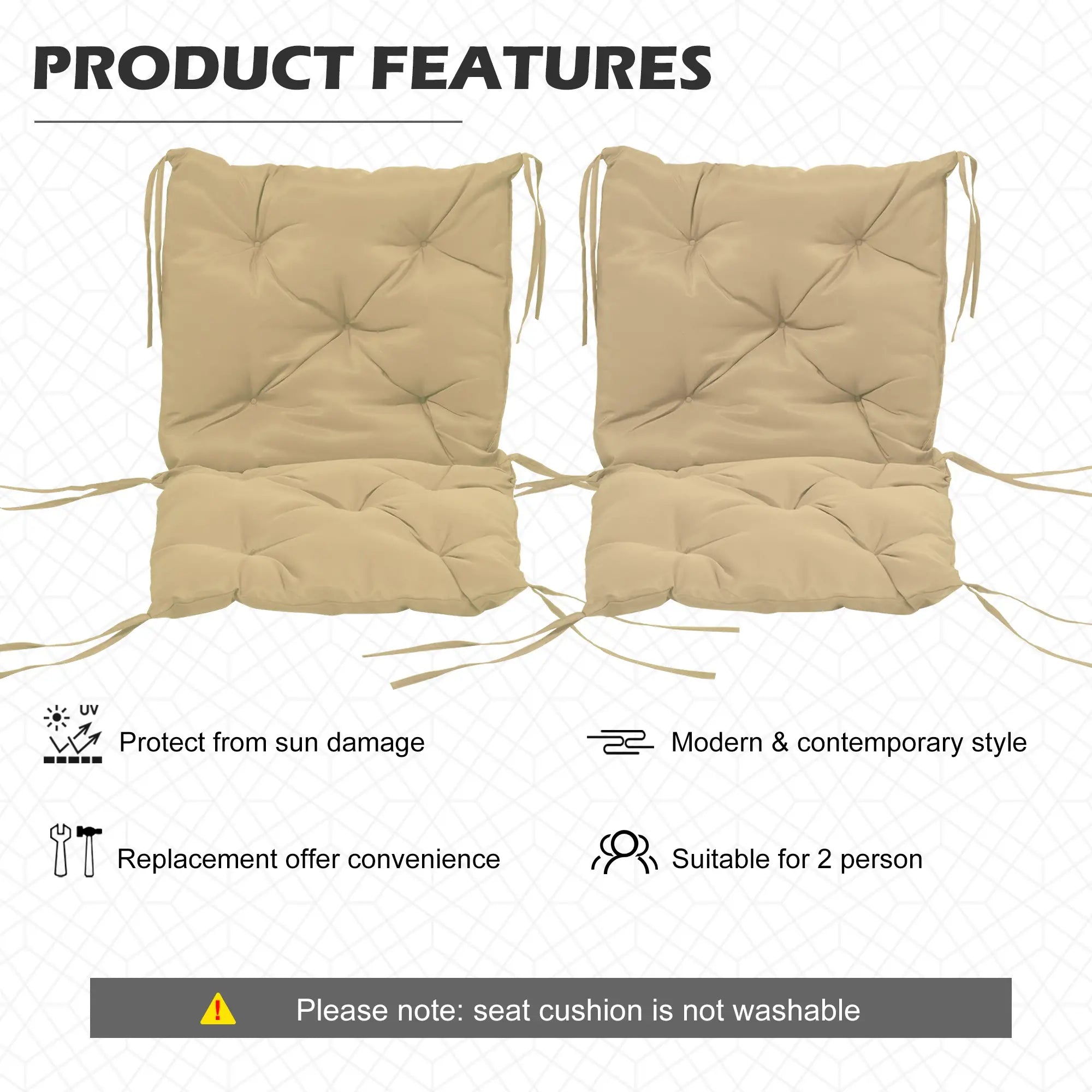 Set of 2 Garden Chair Cushions Seat Pad with Backrest for Sunbeds, Rocking Chairs, Loungers, Outdoor &; Indoor Use Patio Chair Cushions at Gallery Canada