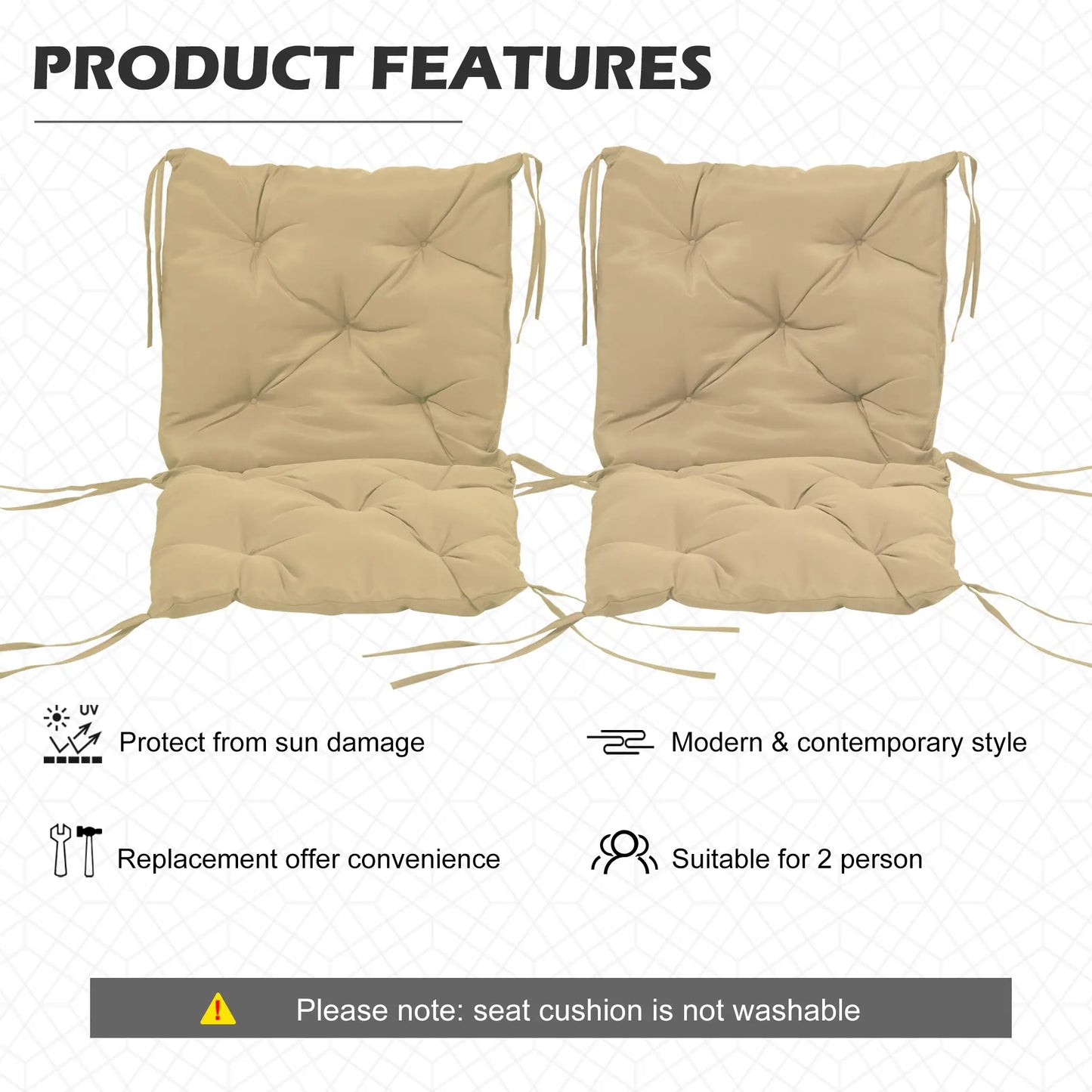 Set of 2 Garden Chair Cushions Seat Pad with Backrest for Sunbeds, Rocking Chairs, Loungers, Outdoor &; Indoor Use Patio Chair Cushions at Gallery Canada