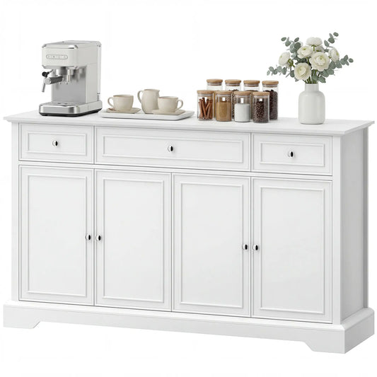 54" Sideboard Buffet Cabinet, Soft-Close Doors, 3 Drawers, White Bar Cabinets White at Gallery Canada