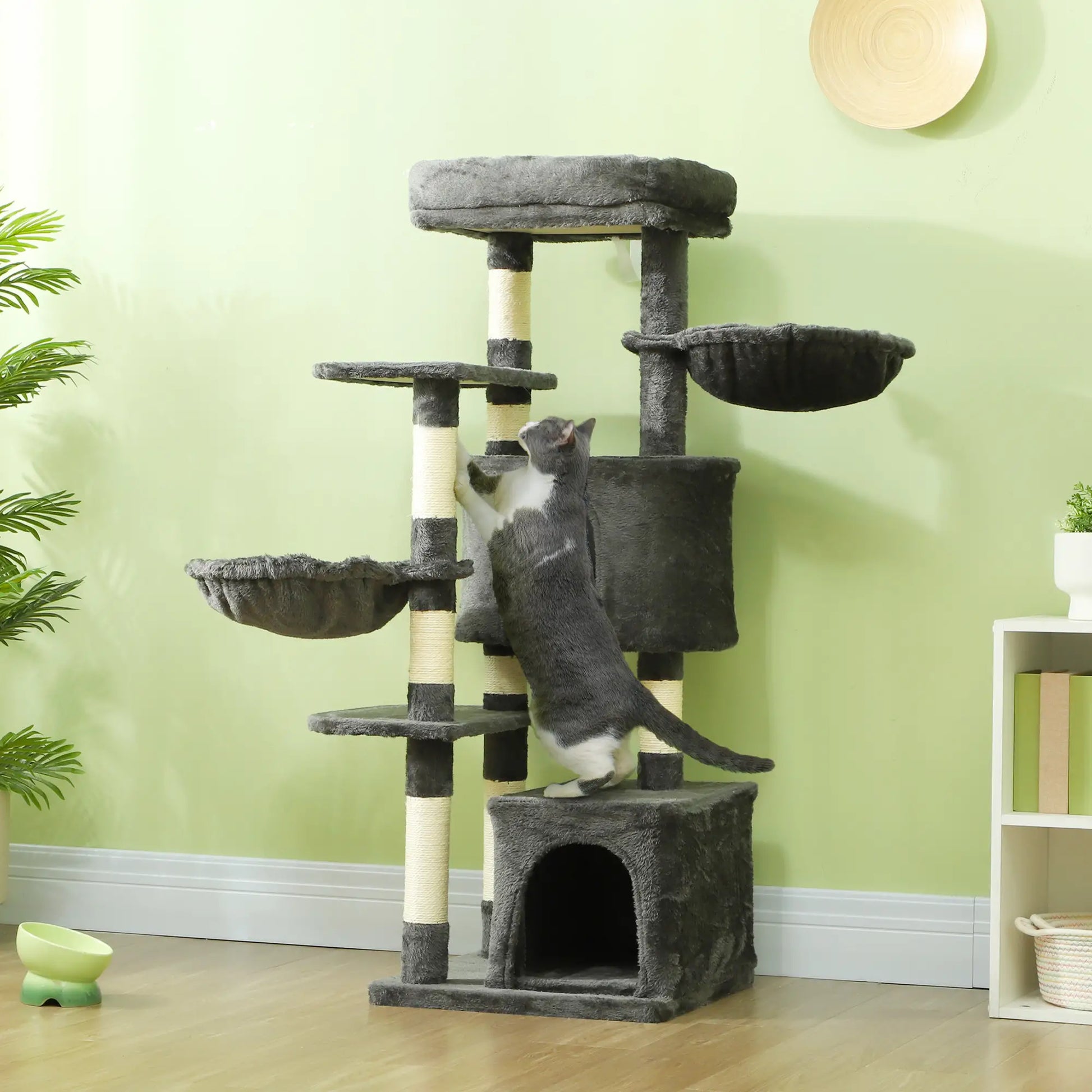 52.5" Cat Tree Tower, Scratching Posts, Condos, Bed, Dark Grey Cat Trees at Gallery Canada