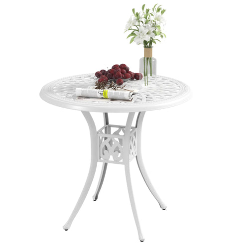 30-Inch Round Patio Dining Table, Cast Aluminium Outdoor Bistro Table, White