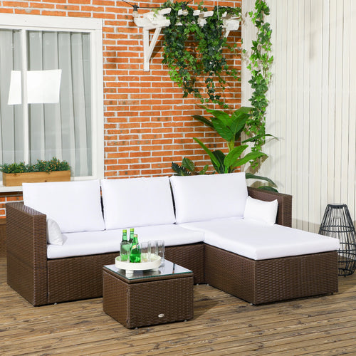 Modern Rattan Sofa Set, 3pcs, Wicker Patio Furniture with Coffee Table
